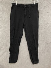 UNIQLO Pants Mens Linen Blend Size Medium Black Drawstring Adult picture
