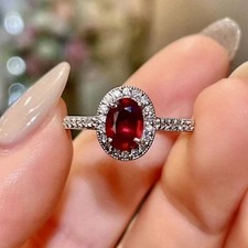 3.20 ct Oval Cut Natural Ruby & Diamond 14k White Gold Wedding Gift Ring Diamond picture
