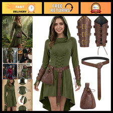 Medieval Hooded Robe Dress for Women - Renaissance Viking Halloween Costume picture