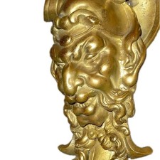 Antique French Solid Gilded Bronze/ Brass Bacchus / Green Man/ Devil Wall Hook picture