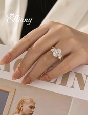 Effinny 3.5ct Oval Wedding Ring Set Size 8 14K Gold Plated | NIB picture
