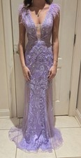 Jasz Couture Style 7226 Lilac Beaded Lace Mesh Feather Formal Gown Sz 0 prom picture