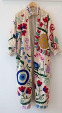 White Velvet Embroidery Suzani Kimono Robe | Lightweight Boho Cover Up | Winter picture