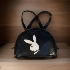 PLAYBOY Bunny Vintage Vegan Leather Black Shoulder Bag White Logo Pink Lining picture