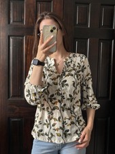 Bobeau Women’s Medium Floral Print Blouse White Green 3/4 Sleeve NWT picture