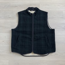 Vtg LL Bean Wool Sherpa Lined Vest Hunting Outdoor Jacket Full Zip Plaid Size L picture