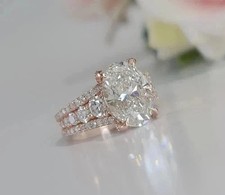 4Ct Oval Cut Lab Created Diamond Engagement Wedding Ring 14K Rose Gold Plated picture