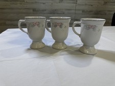 Vintage Pfaltzgraff Wyndham Collection 3 - Pedestal Mugs Floral Rose Set Tea picture