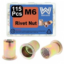 115Pcs M6 Rivet Nut, Zinc Plated M6 Rivnut, M6x1.0 Nut Flat Head Rivet Nut, M... picture