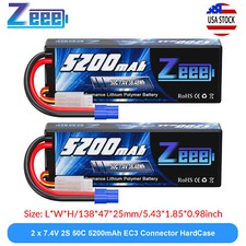 2xZeee 2S 5200mAh Lipo Battery 7.4V 50C EC3 for 1/8 1/10 RC Vehicles Car Truck  picture