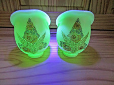 Rare Antique Custard Lightolier Uranium Glow Glass Wall Scones Set of 2 Art Deco picture