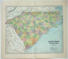 North & South Carolina - Original 1891 Map by Hunt & Eaton. Antique picture
