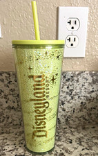 Disneyland Resort Disney Green Glitter Tumbler Cup with Straw Disneyland Theme picture