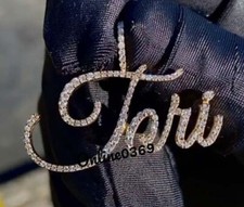 Women's Personalized Cursive Name Pendant 1ct Round Moissanite Real 925 Silver picture