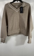 YPB Women's Brown neoKNIT V-Neck Pullover Long Sleeve Sweatshirt NWT Sz S picture
