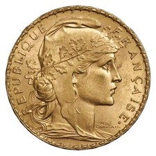 French Gold $20 Francs Rooster Coin Avg Circ (Random Year) picture