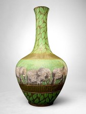 Exceptional Large Chinese Cloisonné Vase Elephant Frieze Green Enamel 19” picture