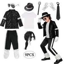 Kids Boys Michael Jackson Billie Jean Cosplay Black Suit Fancy Dress Up Costume picture