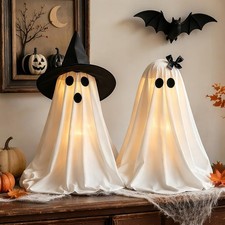 Halloween Decorations Light-Up Ghosts with Witch Hats, Indoor 21.5inch, White picture