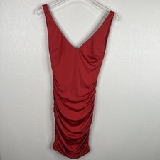 Tiger Mist Bodycon Mini Dress Size Small S Orange Sleeveless V Neck Ruched Party picture