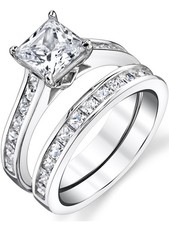4.3 Ct. Sterling Silver Princess Cut Bridal Set Engagement Wedding Ring Bands picture