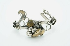 Vintage Pedro's Handmade Taxco Mexico Sterling Silver Grape & Leaves Bracelet picture