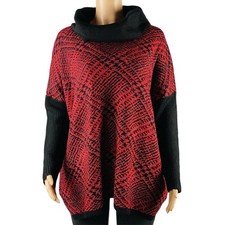 Joseph A Women's Sweater Black/Red Printed Cowl Neck Knit Size M Retail $78 NEW picture