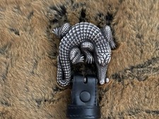 Barry Kieselstein-Cord Silver Alligator Buckle Black Leather Belr picture