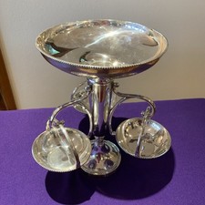 Vintage 1989 International Silver Plate Neoclassical Epergne 4 Bowls  SILVER VGC picture