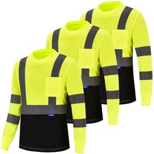 AYKRM Safety Work Shirt Reflective High Visibility 3 Pack Long Sleeve Yellow 5XL picture