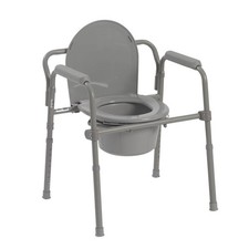 Drive Medical Steel Folding Bedside Commode Deep Seat Gray picture
