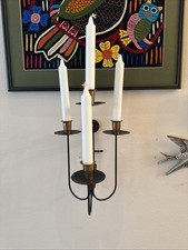 Pair Mid Century Modern Style Wall Sconces Black Iron & Brass Candelabra picture