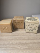 3 - Vintage Burt's Bees 🐝 Farmer's  Friend Gardners Cube Soap 6 Oz. Retired picture