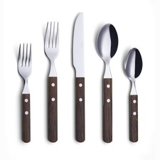 20 Piece Silverware Set, Service for 4, Stainless Steel Retro/Rivet Walnut Wood picture