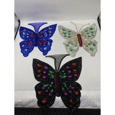 Lot 3 Huge VTG 80s 90s Butterfly Sequin Beaded Appliques 10