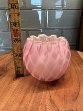 Antique Mt. Washington Diamond Quilted Pink Satin glass Rose Bowl  3x3 picture