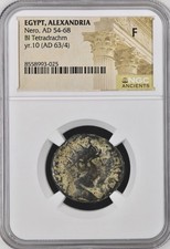 Emperor Nero Tetradrachm Minted in Alexandria Egypt 54AD-68AD NGC Graded Sarapis picture