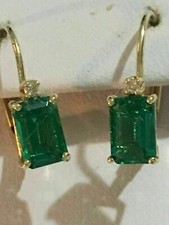2.00 Ct Green Simulated Emerald Lever Back Earrings Solid 14K Yellow Gold Plated picture