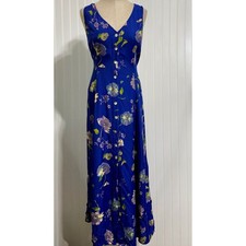 VTG Express Womens 13/14 Maxi Dress Rayon Blue Floral Button Front 90s Grunge picture