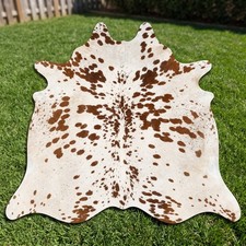100% Real Cowhide Rug Brown White Speckled Natural Cow Hide Skin RG072 68x66 picture