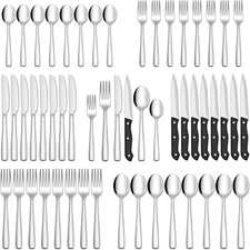 48-Piece Stainless Steel Silverware Set with Steak Knives for 8, Dishwasher Safe picture