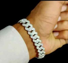 9Ct Round Cut Real Moissanite Men's 12mm x 8 inch Cuban Link Bracelet 925 Silver picture