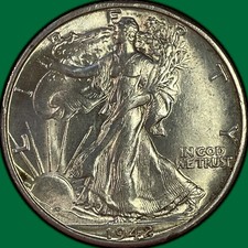 1942-D Walking Liberty Half Dollar Uncirculated UNC Coin, Faint Cleaning #47938 picture