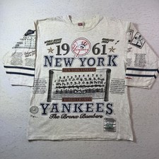 New York Yankees Long Gone Crewneck 3/4 T-Shirt Vintage 1961 Mantle Maris Large picture