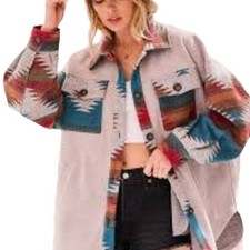 Main Strip Shacket Jacket Aztec Western Urban Cowgirl Country NWT Womens LG picture