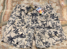 NWT Robert Graham Mens Quick Dry Boxer Board Shorts Beige Tropical Beach Medium picture