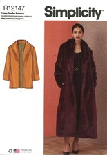 Simplicity R12147 Faux Fur Coat w Collar, Kissing Front, Pockets Sz 18-26 S3008 picture