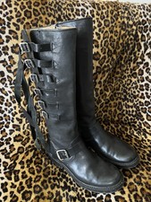 Frye Women’s Black Leather Multi-Buckle Engineer Boots – Size 7B Punk Goth Alt picture
