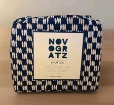 New KING Sheet Set 100% Cotton NOVOGRATZ by Utica Petite Painted Check Blue picture