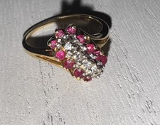 Vintage Solid 14K Gold Diamond Ruby Waterfall Cocktail  Ring Sz 8 not scrap 3.6g picture